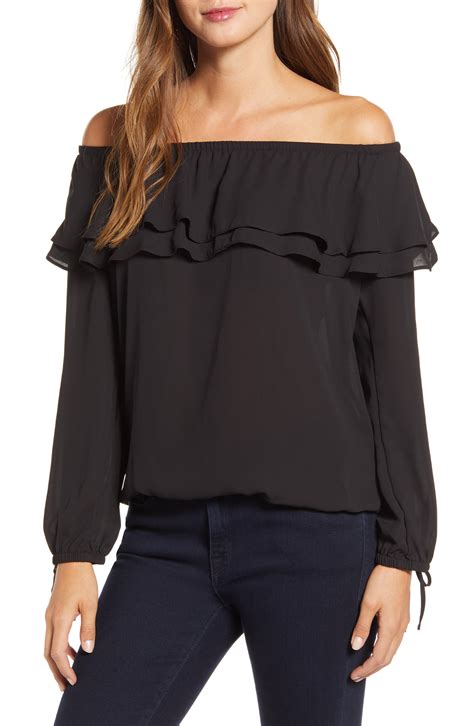 michael michael kors ruffle off shoulder top 